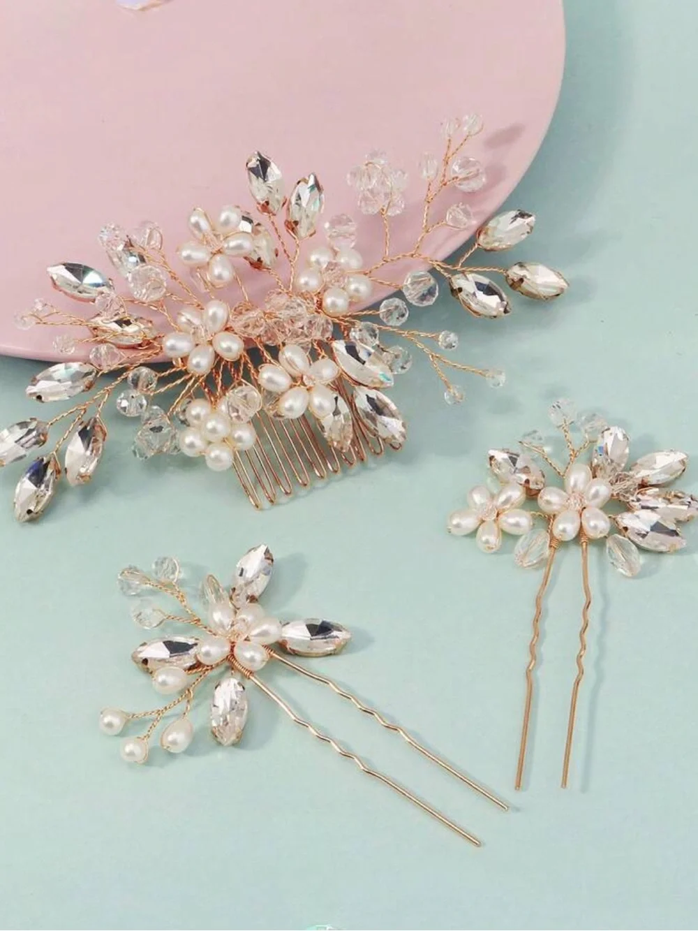Gold Pearl & Crystal Bridal Hair Comb